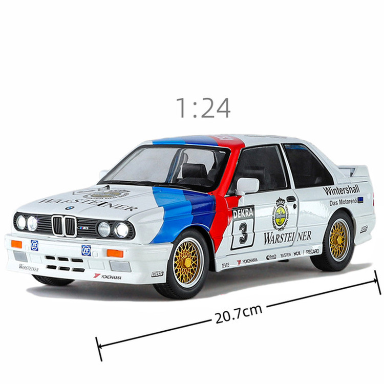 ماکت ماشین تزئینی مدل BMW M3 E30 مقیاس 1:24 فلزی با دربهای بازشو، چراغهای جلو و صدای خودرو