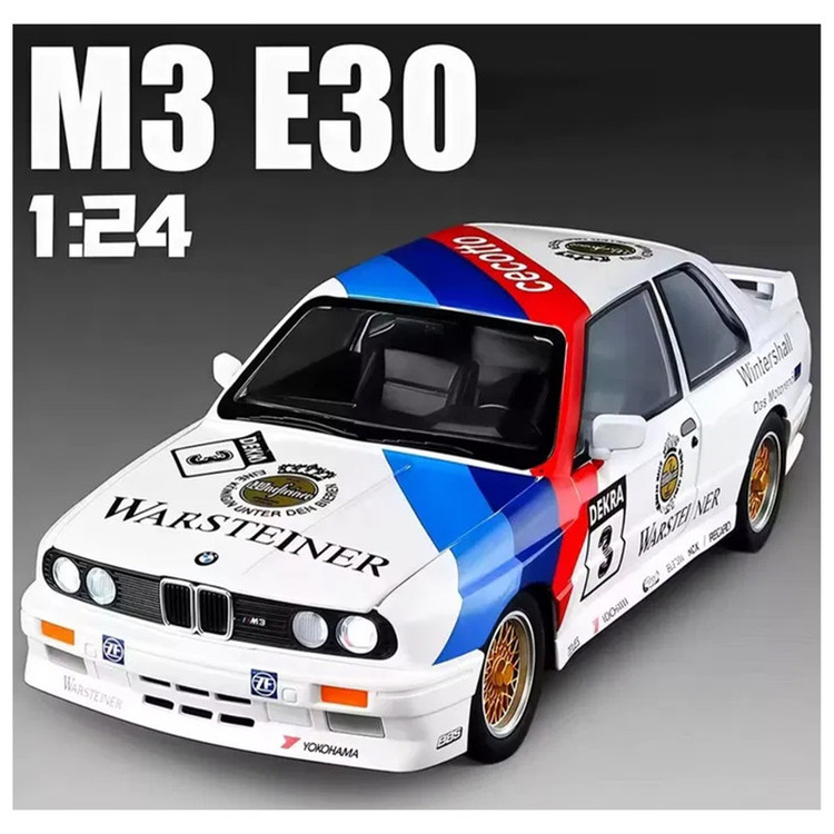 ماکت ماشین تزئینی مدل BMW M3 E30 مقیاس 1:24 فلزی با دربهای بازشو، چراغهای جلو و صدای خودرو